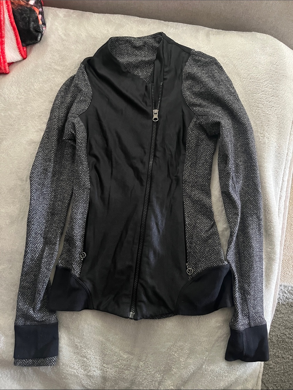 lululemon athletica Black and Gray Zip-Front Knit Blazer Jacket